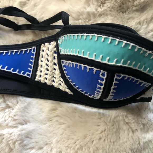 CROCHET TRIANGLE NEOPRENE BIKINI BLUE ANAWHATA top only - Picture 10 of 11